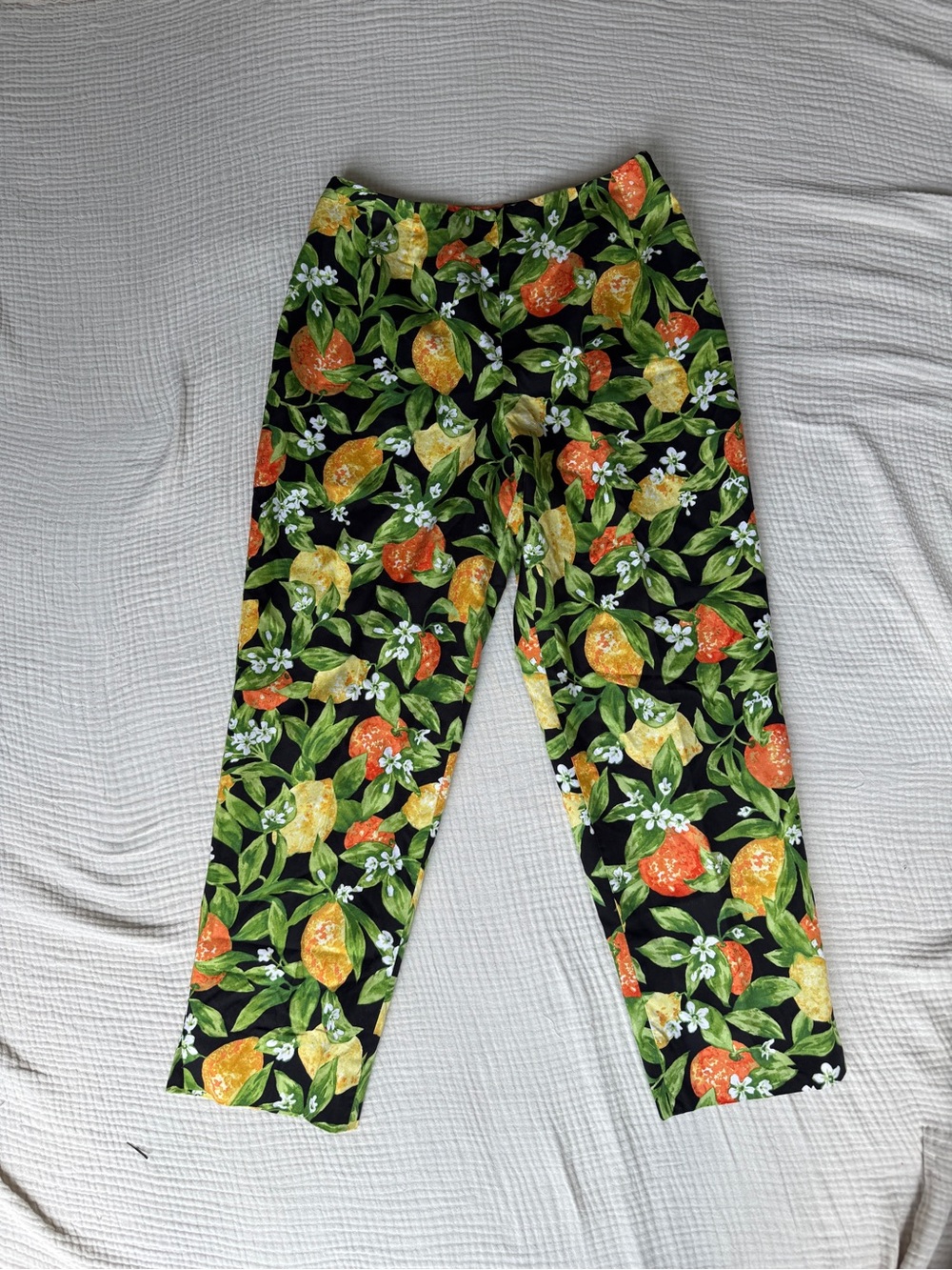 Talbots Black Citrus Leaf Cropped Pants - Orange & Yellow